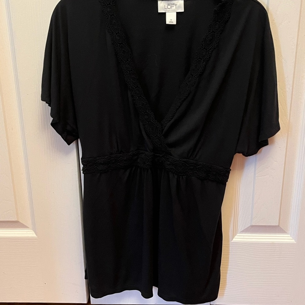 LOFT Elegant Black V-Neck Top